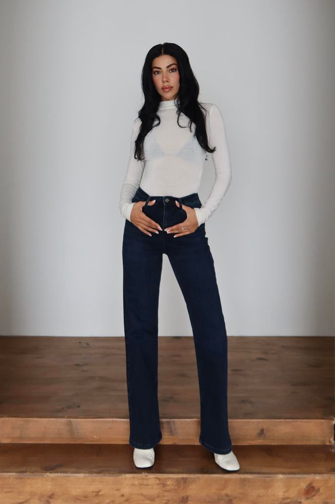 LACARINO Calças De Ganga Azul Bootcut Pé Alargado Cintura Alta Roupas por atacado Primavera