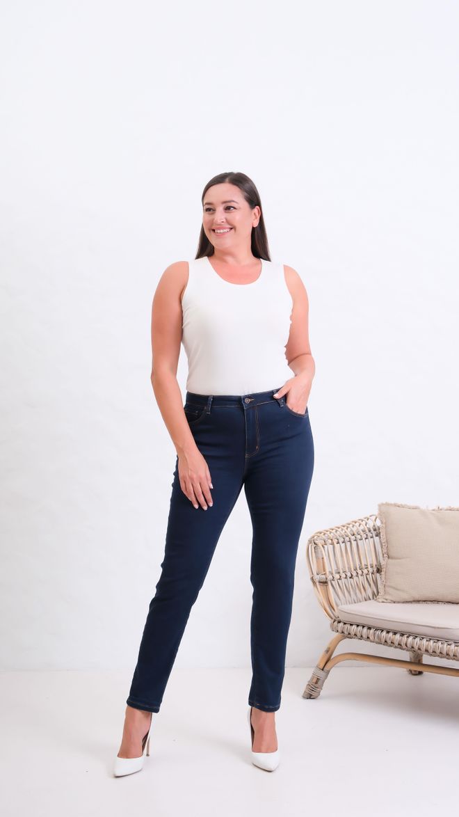 LACARINO Donkerblauwe Jeansbroek Met Hoge Taille En Wijde Snit Groothandel Kleding 0