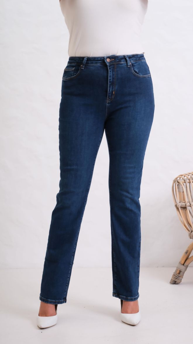LACARINO Mėlyni Laisvalaikio Plus Size Mom Džinsai Su Aukštu Liemeniu Didmeninė prekyba drabužiais Metalo spalvos siūlai