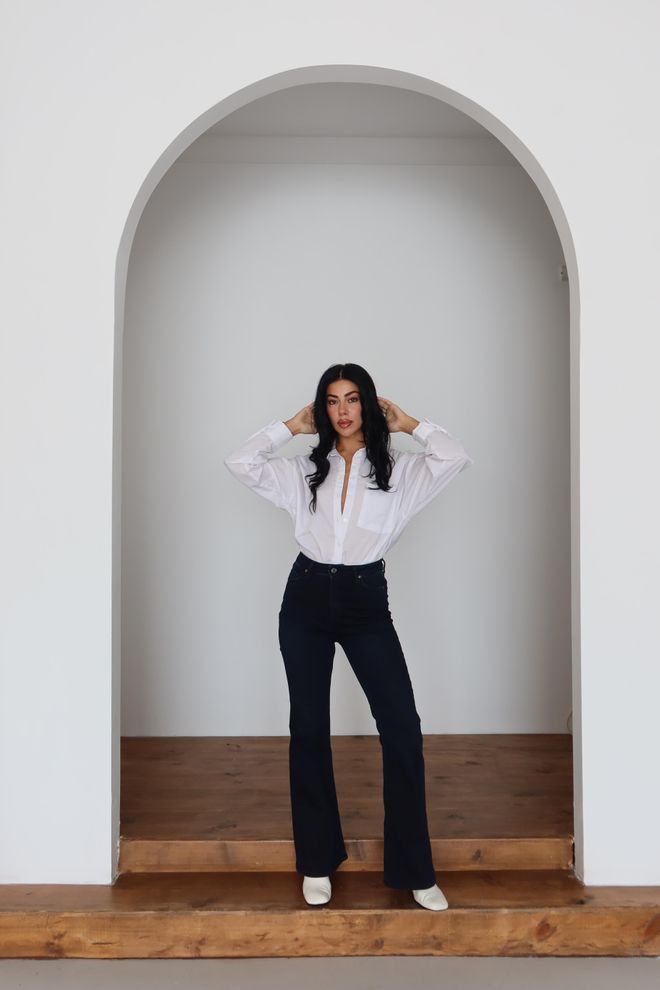 LACARINO Modre Kavbojke Mom Z Visokim Pasom In Trapezno Nogo Oblačila na debelo 1