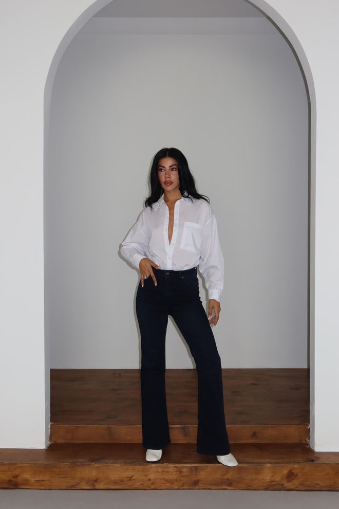 LACARINO Modre Kavbojke Mom Z Visokim Pasom In Trapezno Nogo Oblačila na debelo Vintage