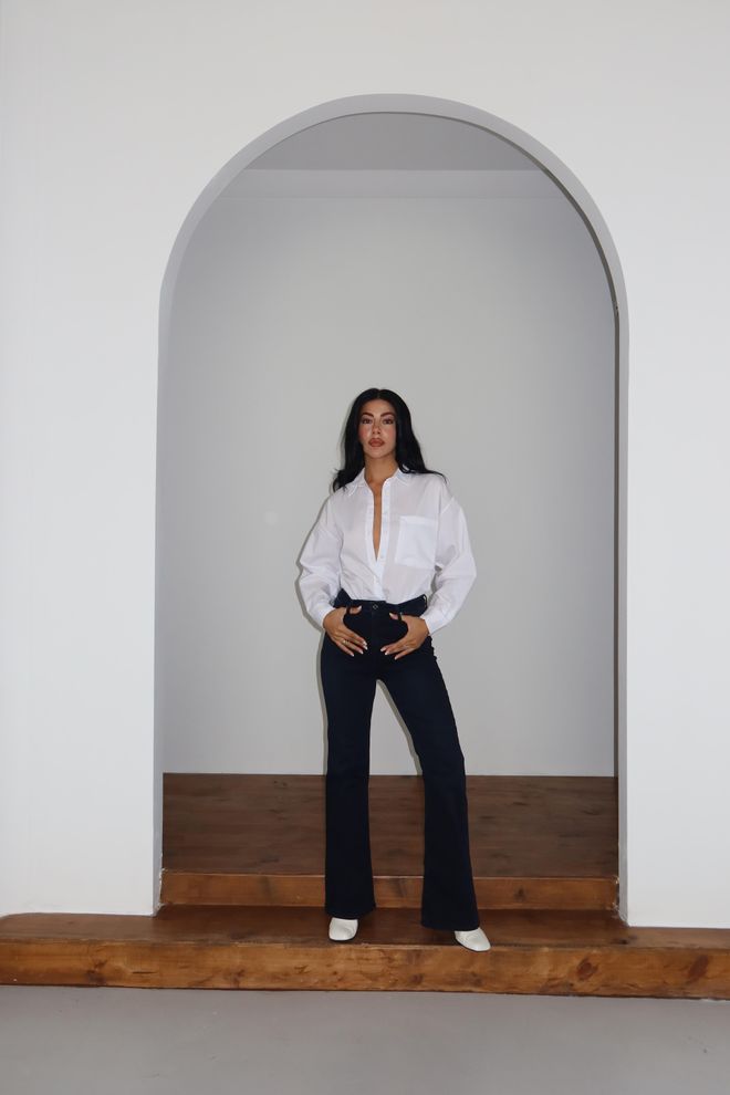 LACARINO Modre Kavbojke Mom Z Visokim Pasom In Trapezno Nogo Oblačila na debelo Pomlad