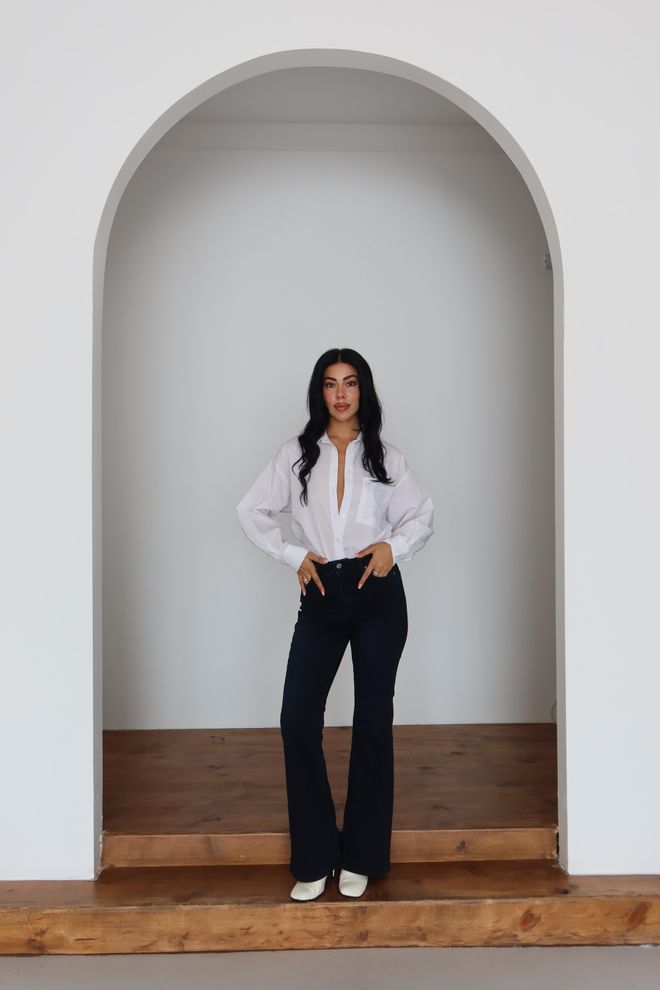 LACARINO Modre Kavbojke Mom Z Visokim Pasom In Trapezno Nogo Oblačila na debelo Delo