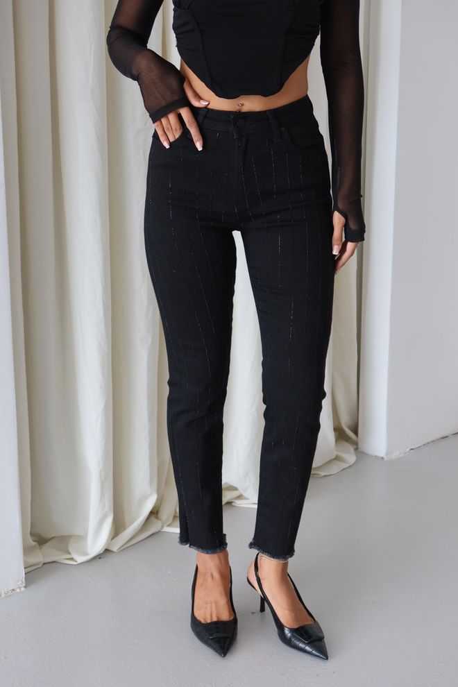 LACARINO Jean Maman Rayé Noir Avec Jambe Skinny Vêtements en gros Décontracté