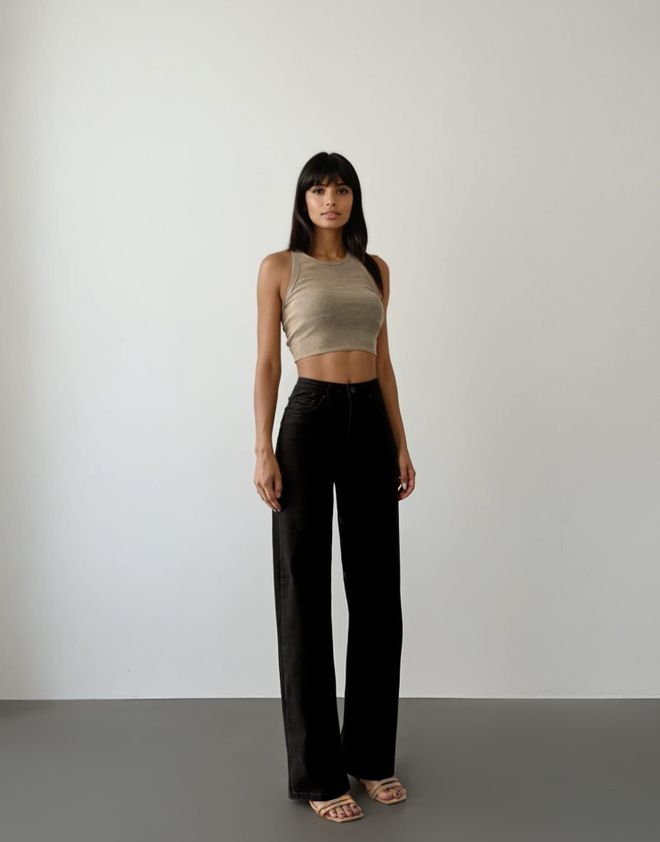 LACARINO Calças De Ganga Pretas Mom Com Cintura Alta E Perna Reta Roupas por atacado 1