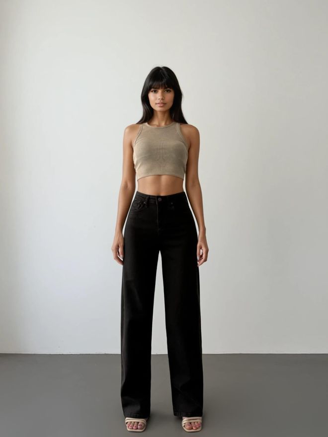 LACARINO Calças De Ganga Pretas Mom Com Cintura Alta E Perna Reta Roupas por atacado Trabalho