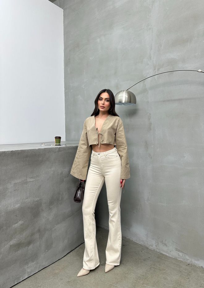 LACARINO Béžové Elegantné Neformálne Rifle S Rozšírenou Nohavicou Veľkoobchod s oblečením Formálny