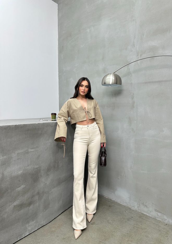 LACARINO Béžové Elegantné Neformálne Rifle S Rozšírenou Nohavicou Veľkoobchod s oblečením Doma