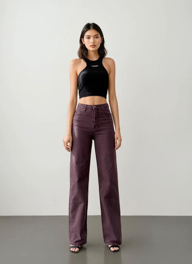 LACARINO جينز أرجواني داكن بنمط موم بساق عريضة وخصر عالي ملابس بالجملة 1