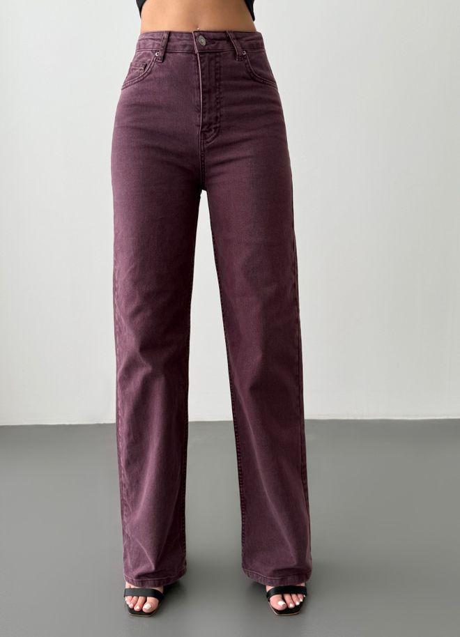 LACARINO جينز أرجواني داكن بنمط موم بساق عريضة وخصر عالي ملابس بالجملة ربيع