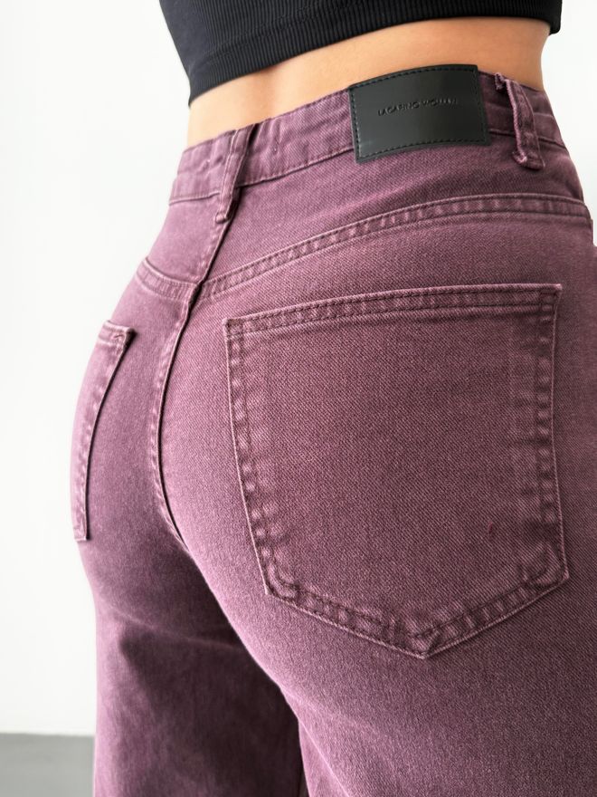 LACARINO جينز أرجواني داكن بنمط موم بساق عريضة وخصر عالي ملابس بالجملة 5