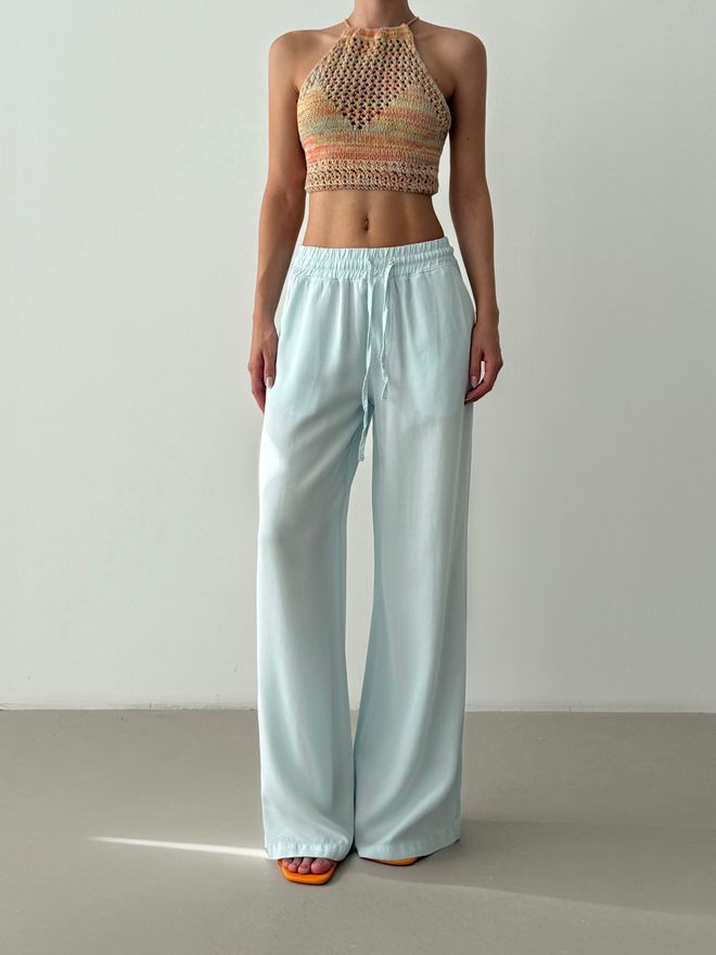 LACARINO Blue Palazzo Pants With Wide Leg And Drawstring Wholesale Clothing 1