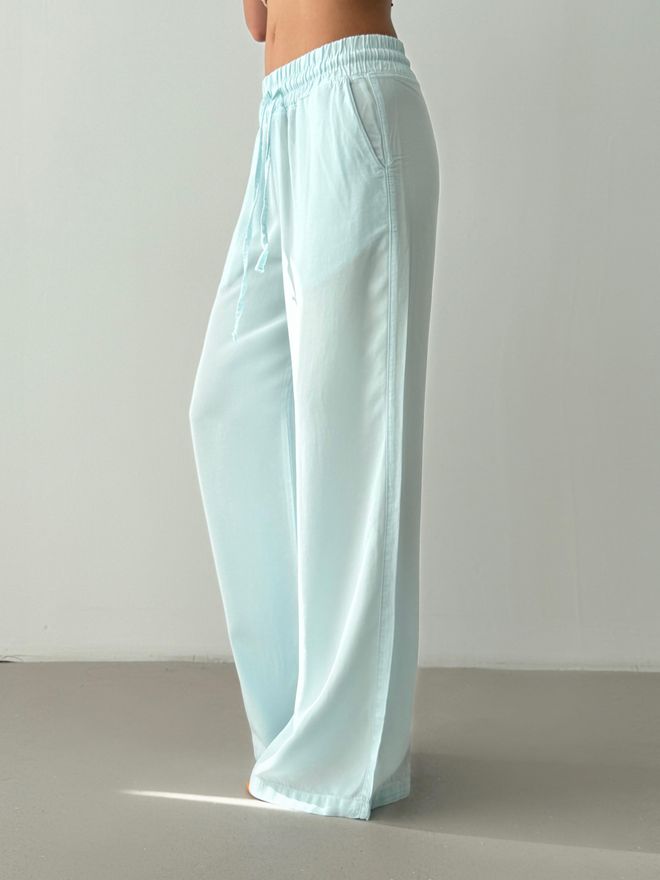 LACARINO Blue Palazzo Pants With Wide Leg And Drawstring Wholesale Clothing Lounge