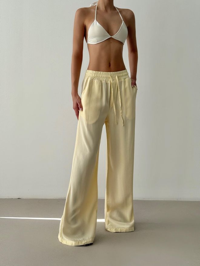 LACARINO Yellow Casual Streetwear Palazzo Pants Wholesale Clothing 1