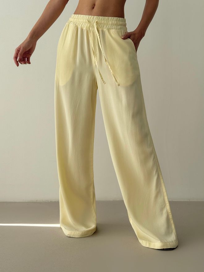 LACARINO Yellow Casual Streetwear Palazzo Pants Wholesale Clothing Beach