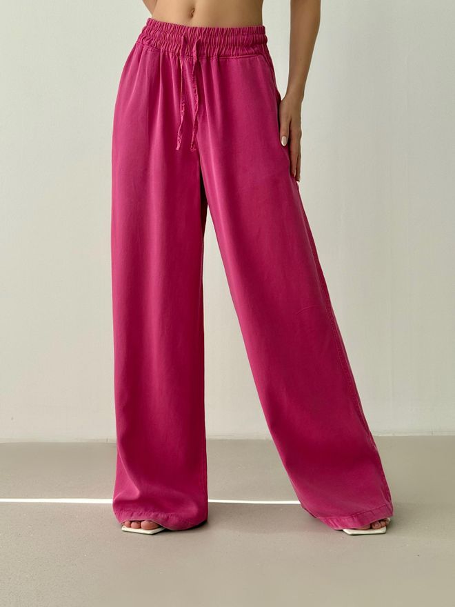 LACARINO Pantaloni Palazzo Fucsia Con Vita Alta E Gamba Larga Abbigliamento all'ingrosso Casuale