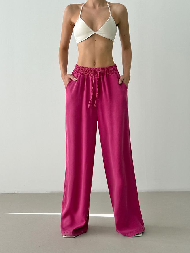 LACARINO Fuchsia Palazzo Pants With High Waist And Wide Leg Wholesale Clothing 1
