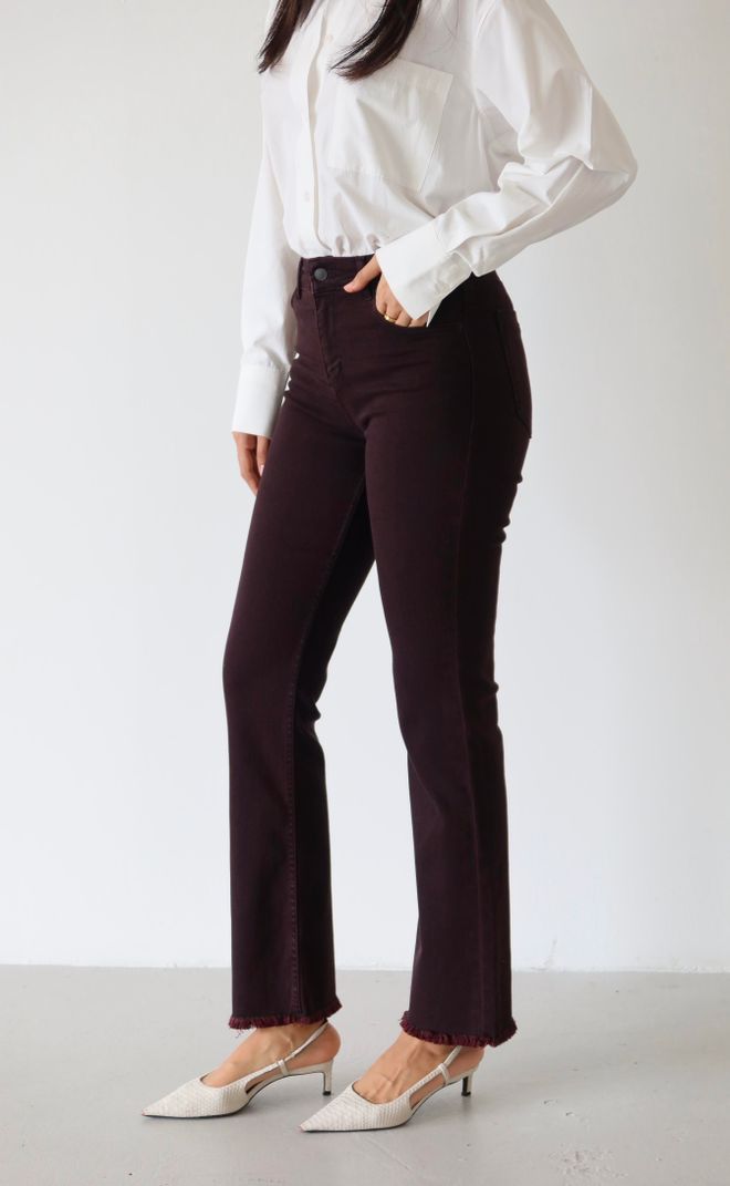 LACARINO Дънки Бордо Буткът С Разкроен Крачол И Висока Талия Дрехи на едро Небрежен