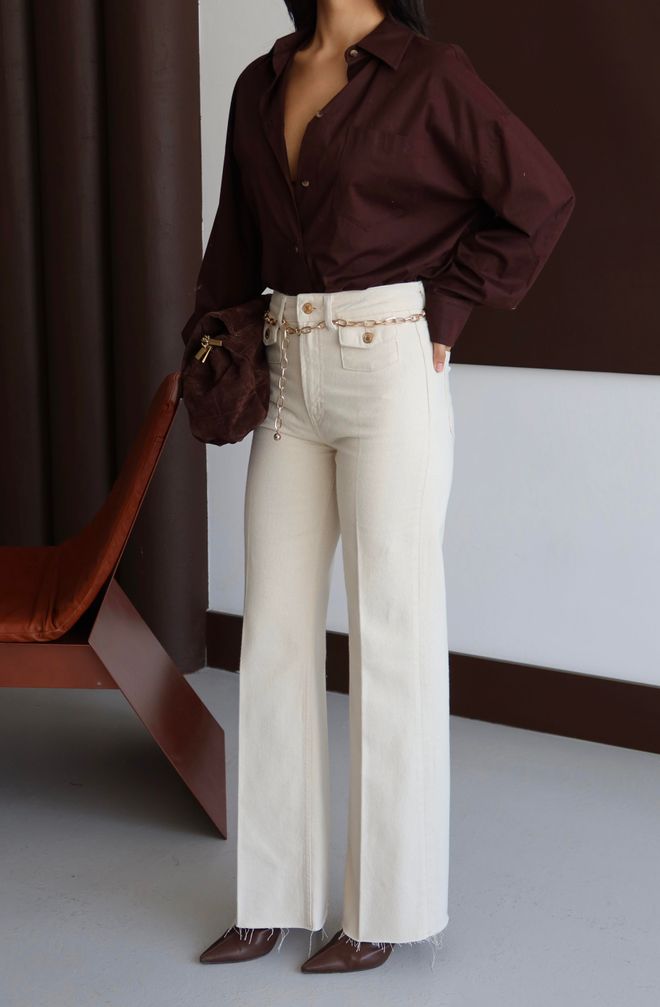 LACARINO Beige Elegant Casual Jeans Wholesale Clothing Work