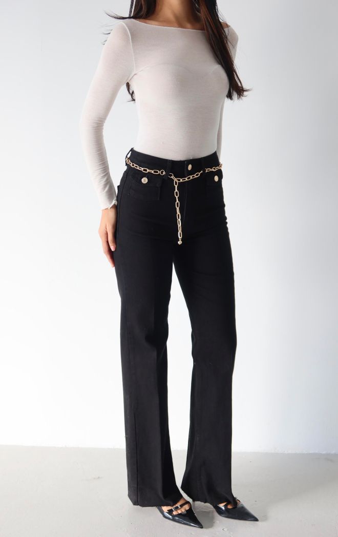 LACARINO Schwarze Mom Jeans Hohe Taille Gerades Bein Großhandelskleidung Lässig