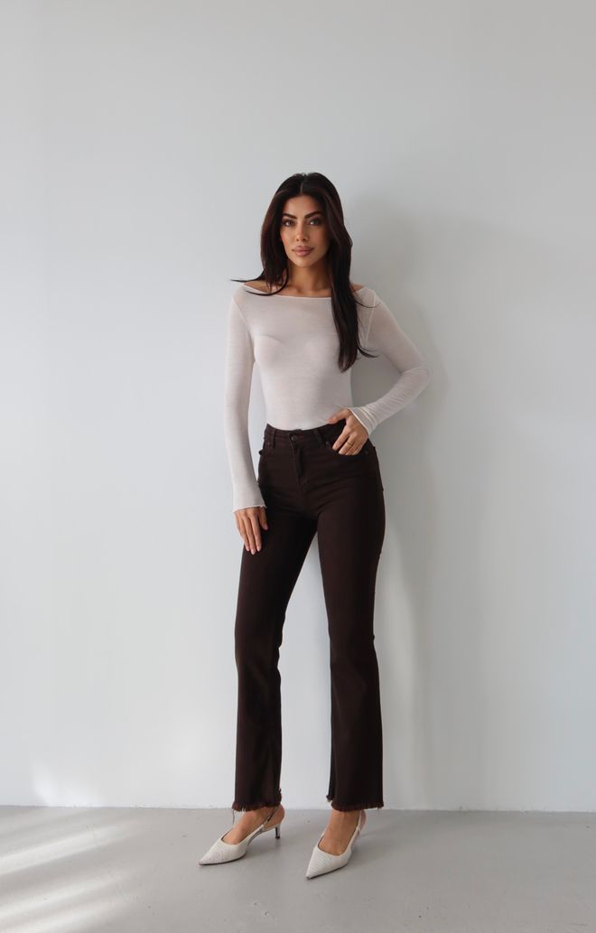 LACARINO Brown Casual Elegant Jeans With High Waist Bootcut Wholesale Clothing 1