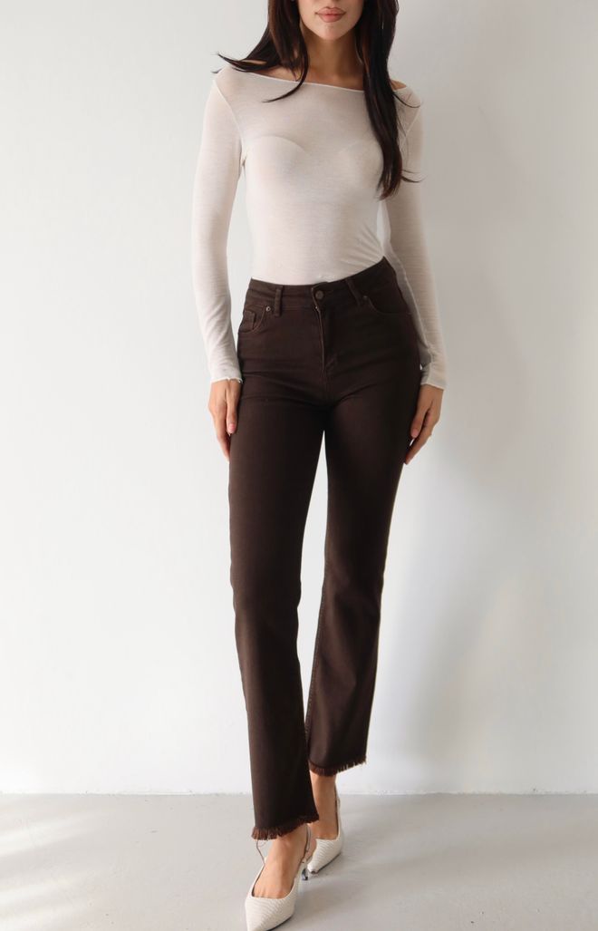 LACARINO Brown Casual Elegant Jeans With High Waist Bootcut Wholesale Clothing Elegant