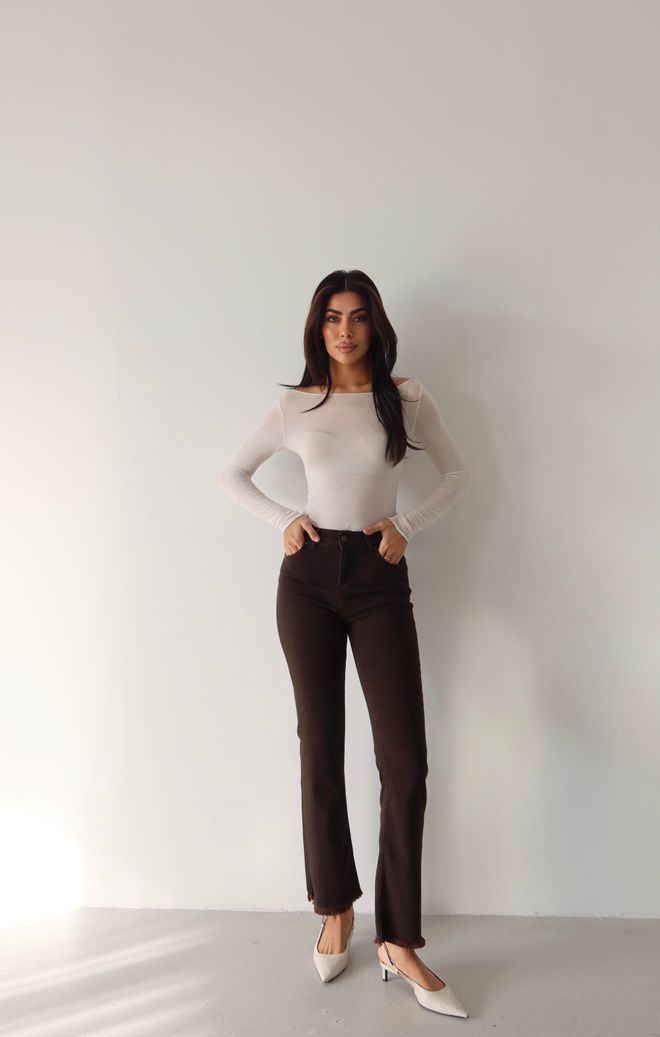 LACARINO Brown Casual Elegant Jeans With High Waist Bootcut Wholesale Clothing Lounge