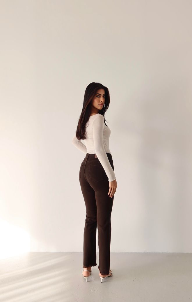 LACARINO Brown Casual Elegant Jeans With High Waist Bootcut Wholesale Clothing 5