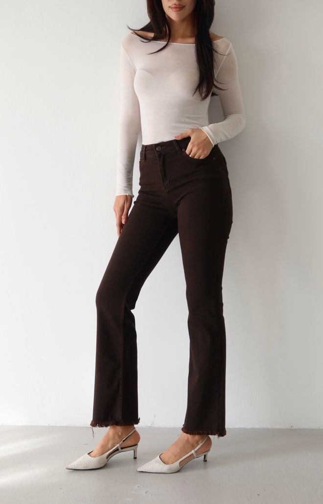 LACARINO Brown Casual Elegant Jeans With High Waist Bootcut Wholesale Clothing Spring