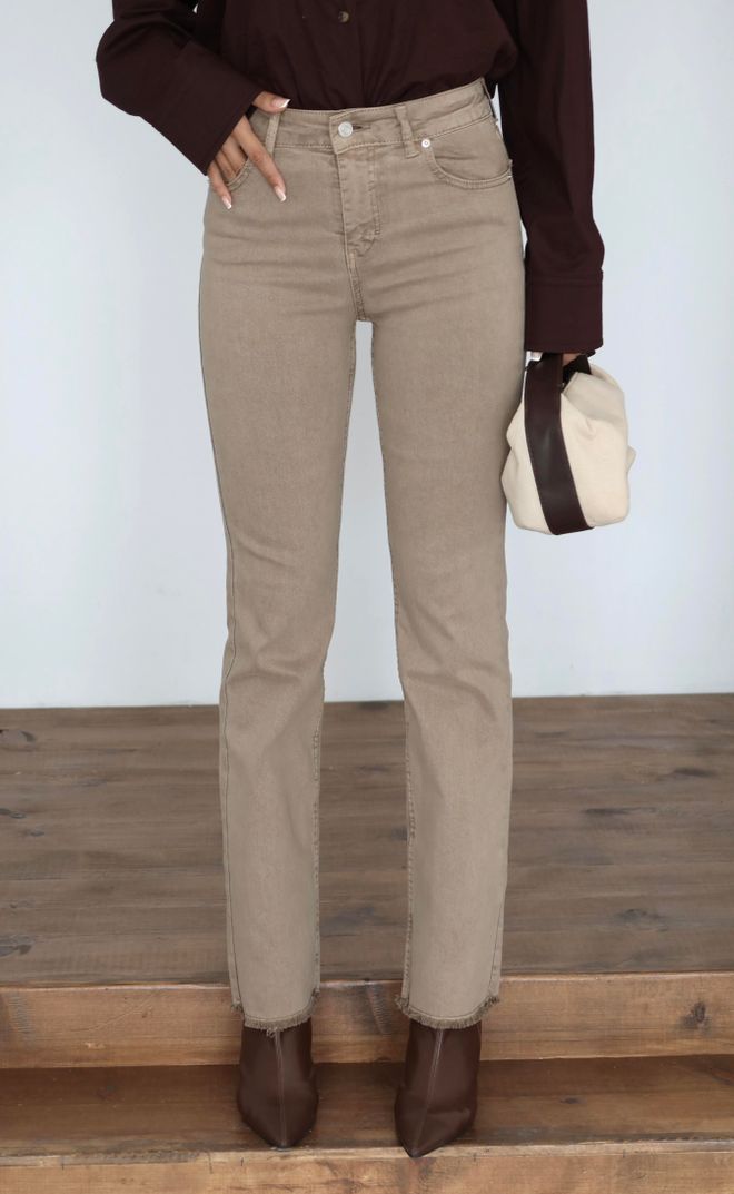 LACARINO Khaki Mom Rifle S Rovným Pásom A Zapínaním Na Gombíky Veľkoobchod s oblečením Neformálny