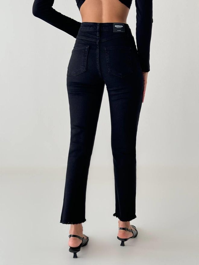 LACARINO Blugi Mom Negri Cu Talie Înaltă Croppate Și Picior Drept Îmbrăcăminte cu ridicata Primăvară