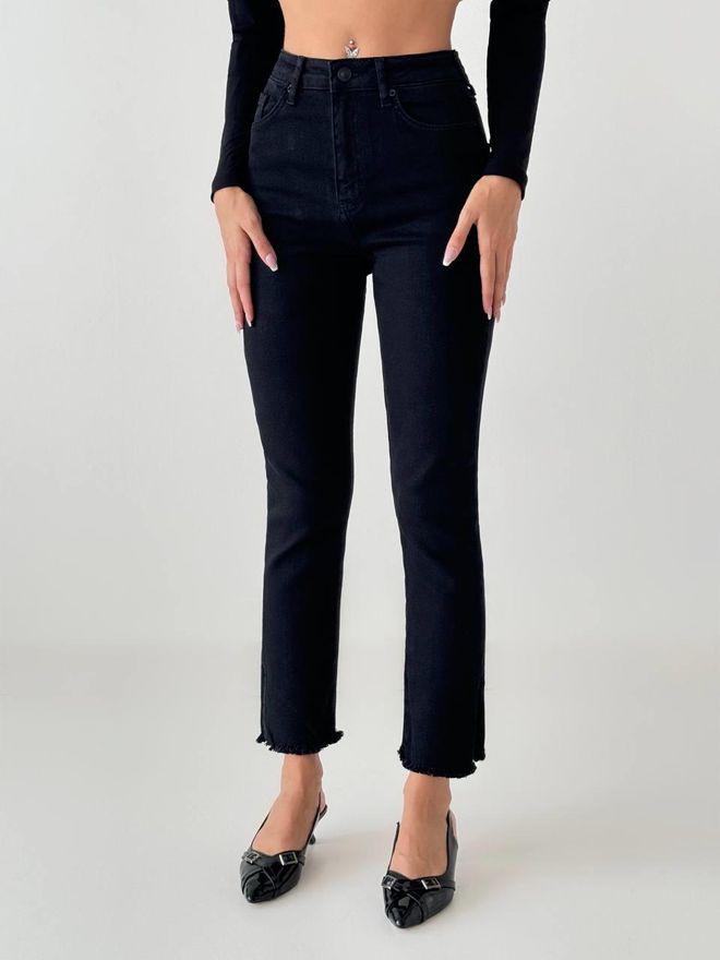 LACARINO Blugi Mom Negri Cu Talie Înaltă Croppate Și Picior Drept Îmbrăcăminte cu ridicata Casual