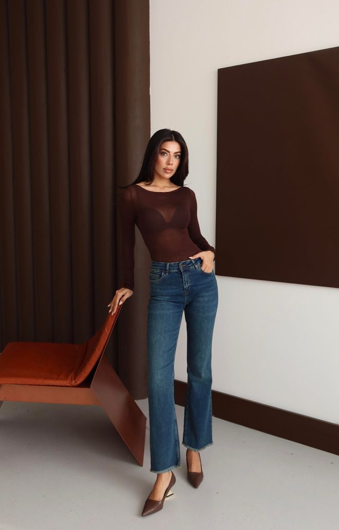 LACARINO Blugi Mom Albastru Cu Picior Drept Și Închidere Cu Nasturi Îmbrăcăminte cu ridicata 1