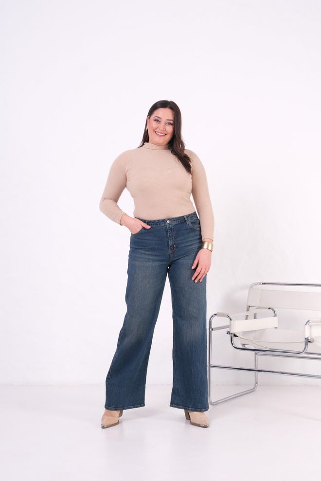 LACARINO Blue Mom Pants With High Waist And Wide Leg Wholesale Clothing Lounge