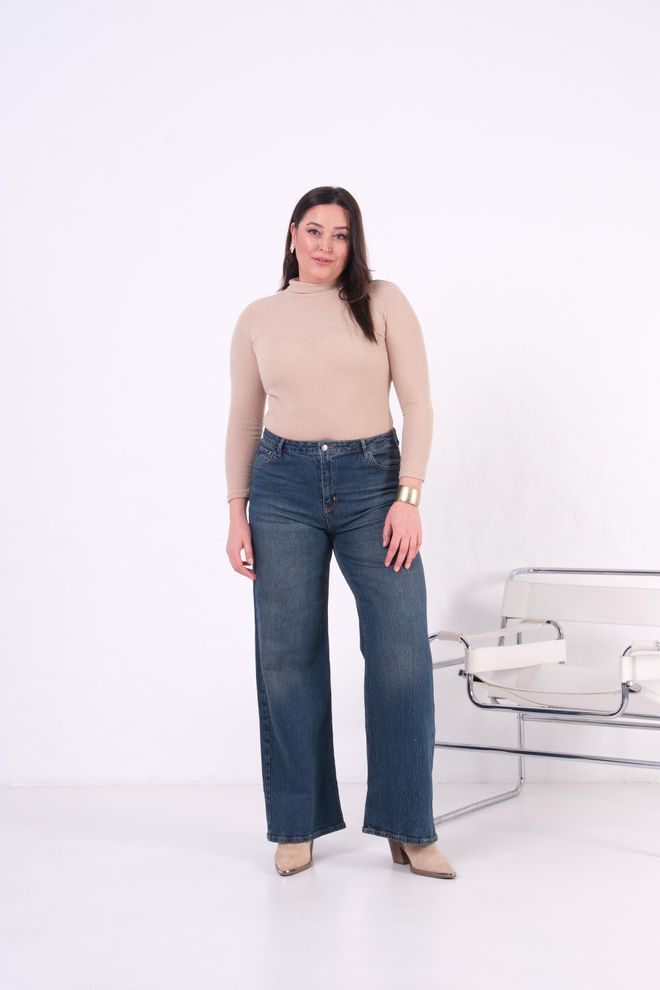 LACARINO Blue Mom Pants With High Waist And Wide Leg Wholesale Clothing 4