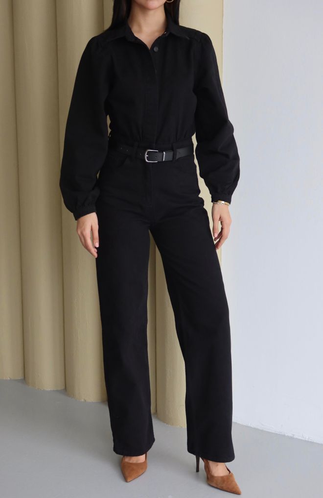 LACARINO Mono Camisa Negro Con Cuello Entallado Ropa al por mayor Casual