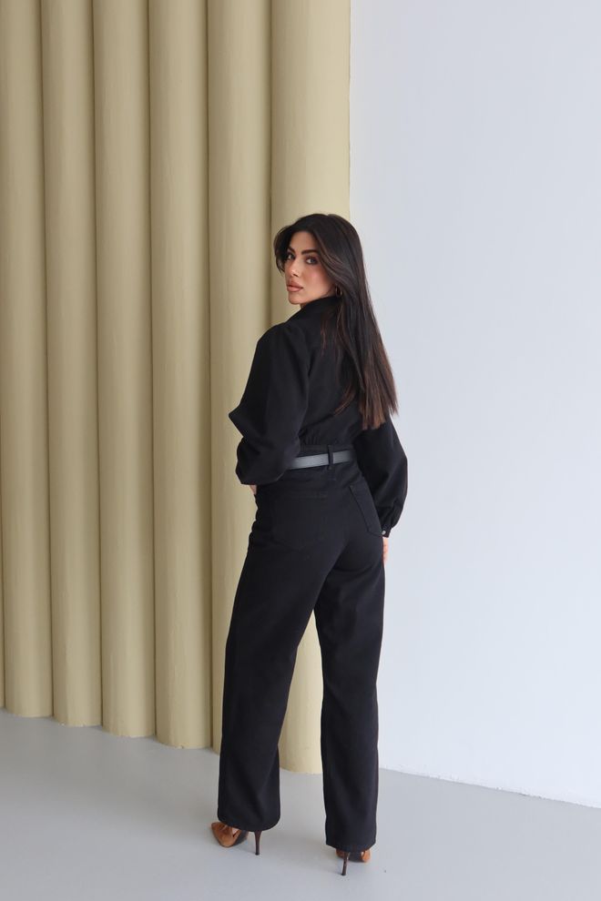 LACARINO Black Shirt Jumpsuit With Notched Neckline Wholesale Clothing Cocktail
