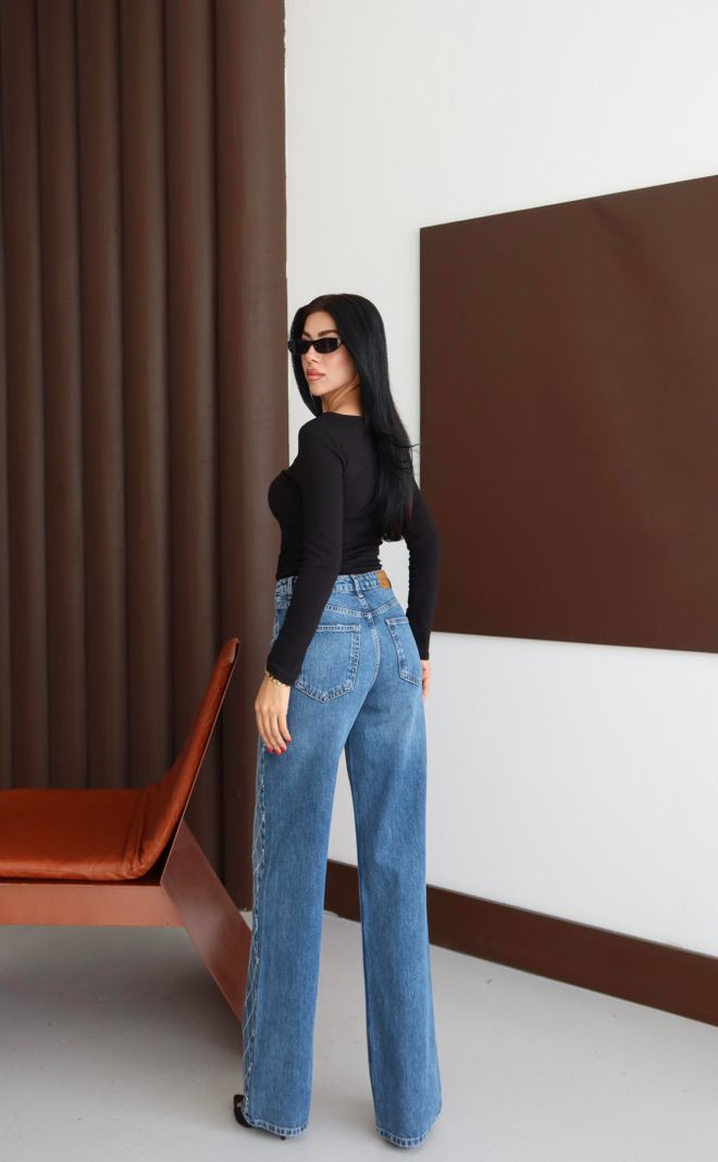 LACARINO Jean Bleu Maman Taille Haute Jambe Large Vêtements en gros Travail