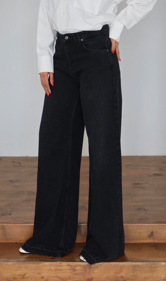 LACARINO Jean Noir Décontracté Streetwear Jambes Larges Palazzo Vêtements en gros Décontracté
