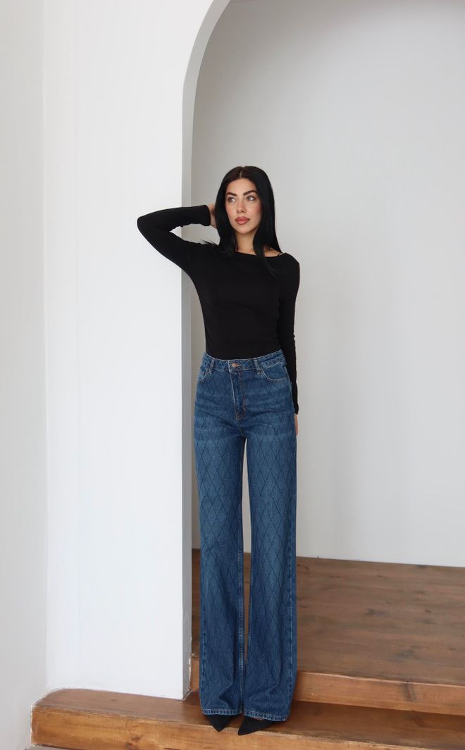 LACARINO Jean Bleu À Carreaux Taille Haute Mom Vêtements en gros Printemps
