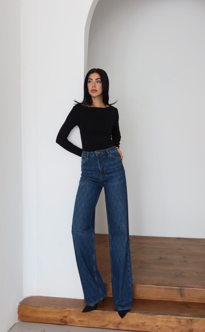 LACARINO Jean Bleu À Carreaux Taille Haute Mom Vêtements en gros 5