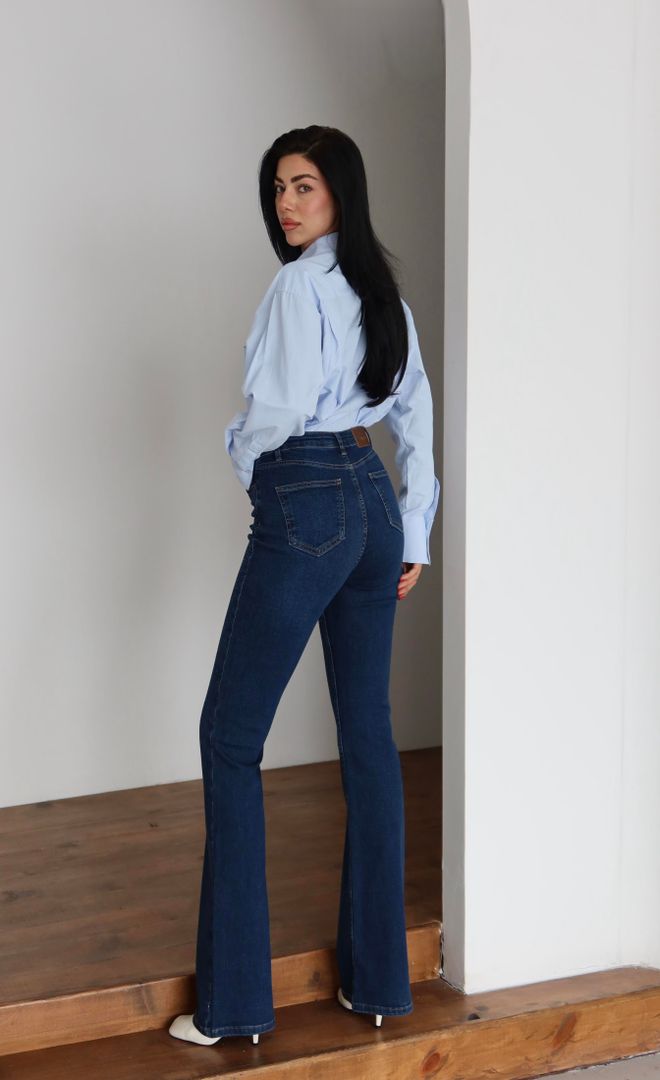 LACARINO Modre Kavbojke Mami Visok Pas Na Gumbe Z Pikami Oblačila na debelo 5