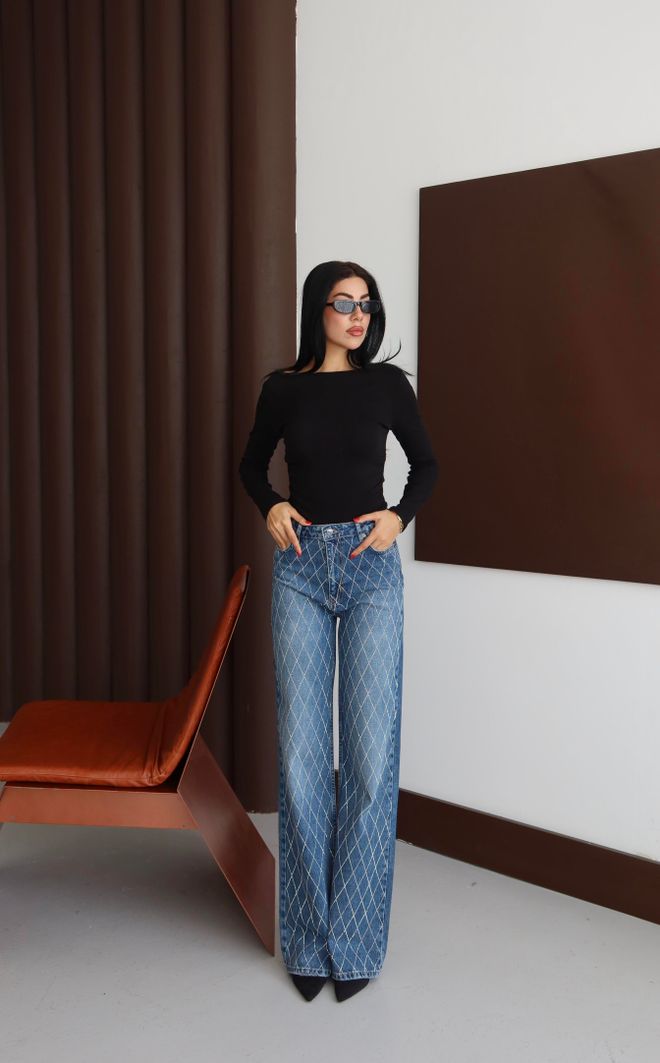 LACARINO Jean Bleu Maman Taille Haute Jambe Large Vêtements en gros 1