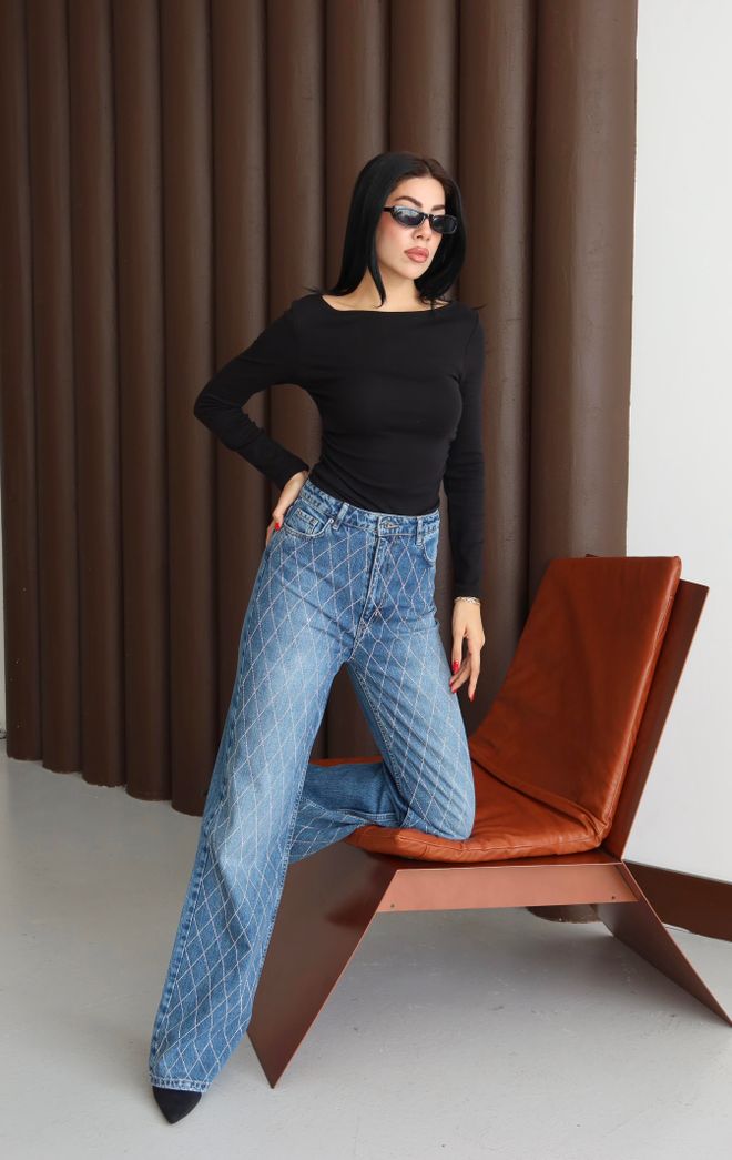 LACARINO Jean Bleu Maman Taille Haute Jambe Large Vêtements en gros Lounge