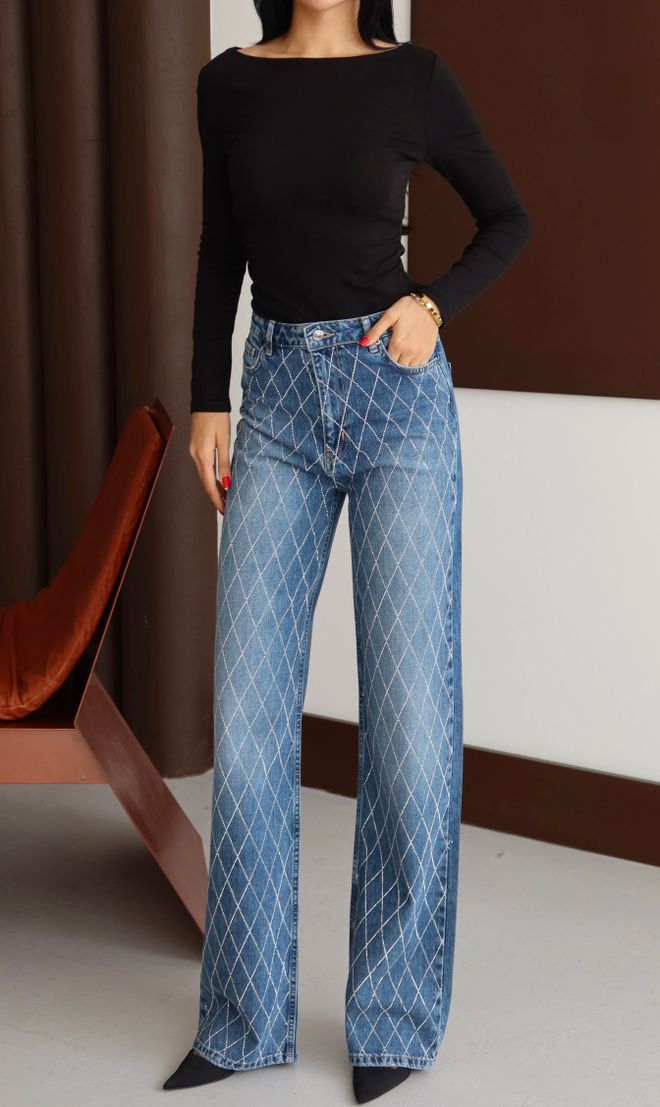 LACARINO Jean Bleu Maman Taille Haute Jambe Large Vêtements en gros 5