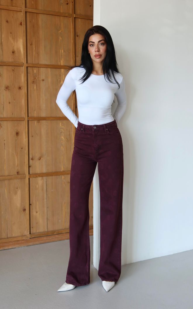 LACARINO Vaqueros Rojo Clarete Casual Antiguo Elegante Retro Ropa al por mayor Primavera