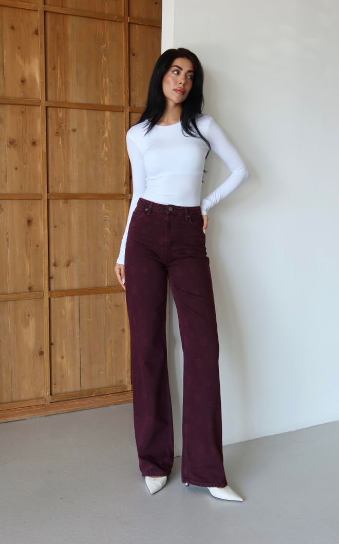 LACARINO Vaqueros Rojo Clarete Casual Antiguo Elegante Retro Ropa al por mayor Trabajo