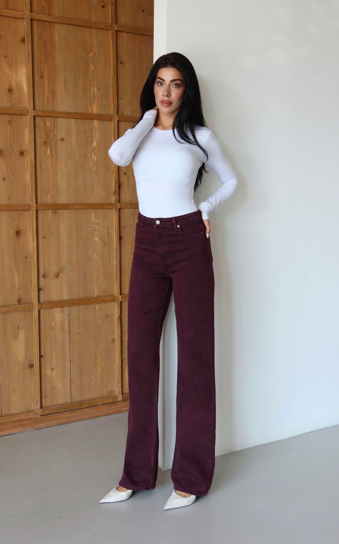 LACARINO Vaqueros Rojo Clarete Casual Antiguo Elegante Retro Ropa al por mayor 1