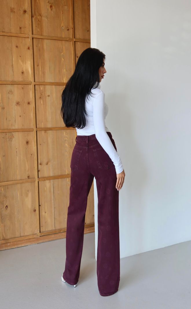 LACARINO Vaqueros Rojo Clarete Casual Antiguo Elegante Retro Ropa al por mayor 5