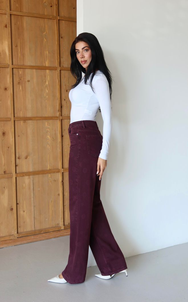 LACARINO Vaqueros Rojo Clarete Casual Antiguo Elegante Retro Ropa al por mayor Antiguo